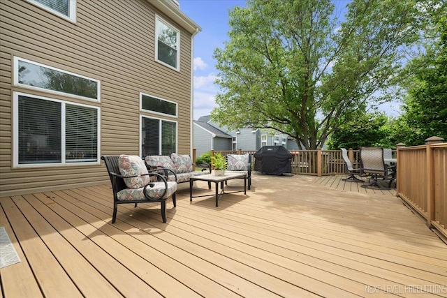 1514 Somerfield Dr, Bolingbrook, IL 60440 - wooden terrace featuring outdoor lounge area, a grill, and outdoor dining space