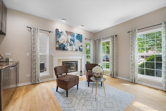 1514 Somerfield Dr, Bolingbrook, IL 60440 - sitting room featuring light wood-style flooring, baseboards, and a fireplace