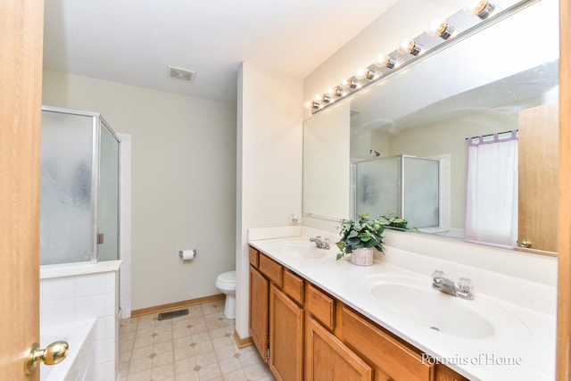8408 Coop Ave, Joliet, IL 60431 - full bath featuring double vanity, a shower with shower door, and a bath