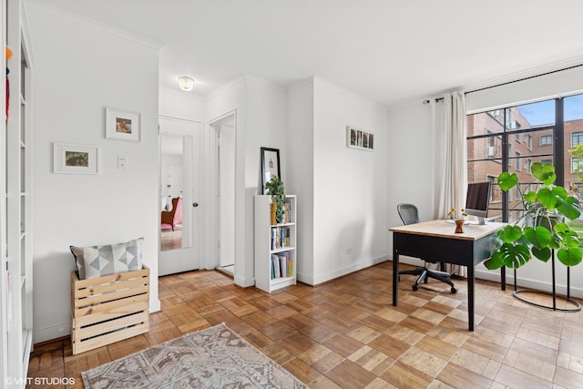 5728 S Stony Island Ave Unit 1, Chicago, IL 60637 - office area with baseboards and crown molding