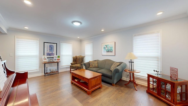 2030 N Oak Wood Dr, Arlington Heights, IL 60004 - living area featuring light wood-type flooring, recessed lighting, baseboards, and ornamental molding