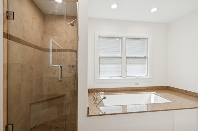 1929 S Ashland Ave, Park Ridge, IL 60068 - full bathroom featuring a stall shower, a garden tub, and recessed lighting