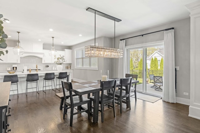 15175 Rodao Ln, Orland Park, IL 60467 - dining area featuring dark wood-style flooring, recessed lighting, and baseboards