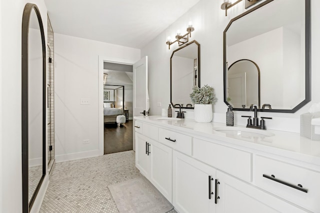 15175 Rodao Ln, Orland Park, IL 60467 - bathroom with ensuite bath, double vanity, tile patterned floors, and an enclosed shower