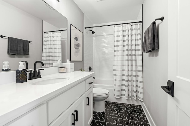 15175 Rodao Ln, Orland Park, IL 60467 - bathroom with toilet, shower / tub combo, vanity, and baseboards