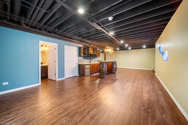 3471 Birch Ln, Naperville, IL 60564 - finished below grade area featuring bar with sink and dark wood-type flooring