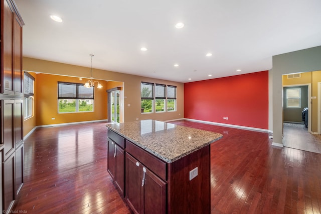 3471 Birch Ln, Naperville, IL 60564 - kitchen featuring open floor plan, dark wood-style floors, plenty of natural light, a center island, and recessed lighting