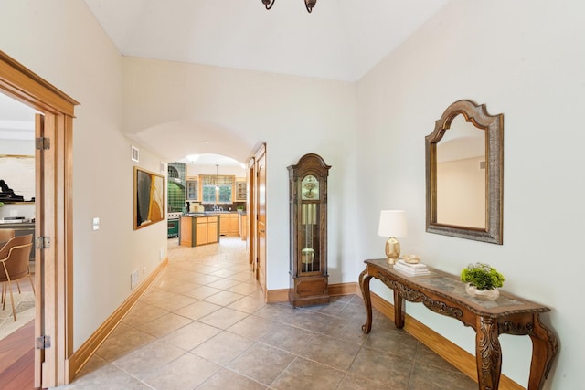 557 Signal Hill Rd, North Barrington, IL 60010 - corridor with light tile patterned floors, baseboards, and lofted ceiling