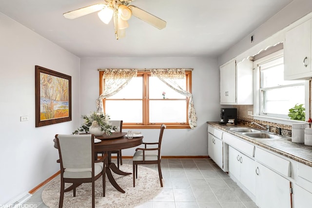 172 Strieff Ave, Chicago Heights, IL 60411 - kitchen featuring a sink, white cabinets, a ceiling fan, and baseboards