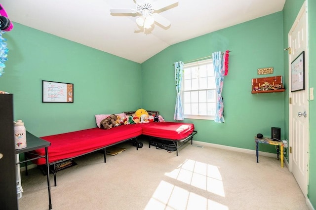 72 Astoria Way, Bloomington, IL 61704 - bedroom with carpet flooring, lofted ceiling, a ceiling fan, and baseboards