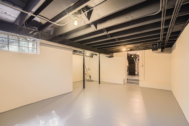below grade area featuring heating unit