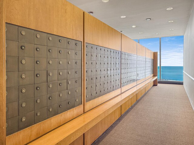 175 E Delaware Pl Unit 7511, Chicago, IL 60611 - view of property's community with mail area, a water view, recessed lighting, and a wall of windows