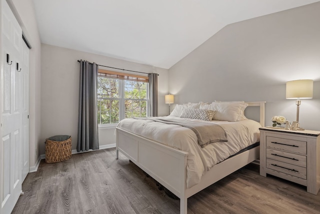 2530 Oneida Ln Unit 2530, Naperville, IL 60563 - bedroom with vaulted ceiling, dark wood-type flooring, and baseboards