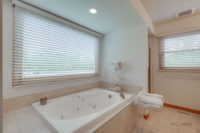 6316 Lake Shore Dr, Cary, IL 60013 - full bath with a jetted tub, plenty of natural light, tile patterned flooring, and recessed lighting
