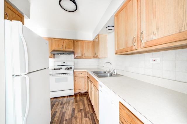 12741 S Lacrosse Ave Unit 3A, Alsip, IL 60803 - kitchen featuring white appliances, a sink, under cabinet range hood, light countertops, and tasteful backsplash