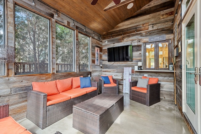 4532 Douglas Rd, Downers Grove, IL 60515 - sunroom / solarium featuring lofted ceiling, plenty of natural light, a ceiling fan, and outdoor lounge area