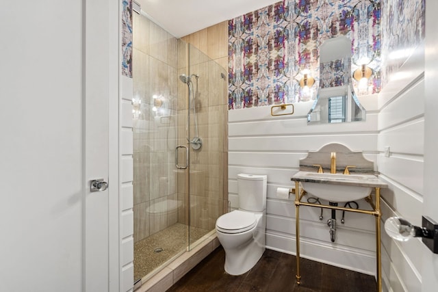 4532 Douglas Rd, Downers Grove, IL 60515 - full bathroom with a stall shower, toilet, a sink, and wood finished floors
