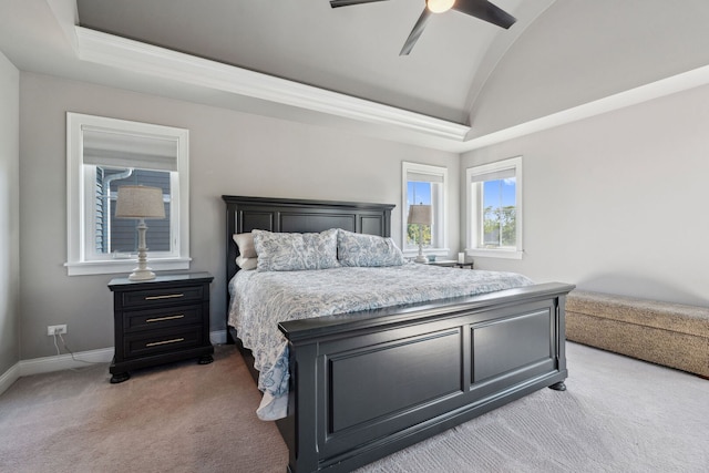 4532 Douglas Rd, Downers Grove, IL 60515 - bedroom with light carpet, baseboards, lofted ceiling, and a ceiling fan