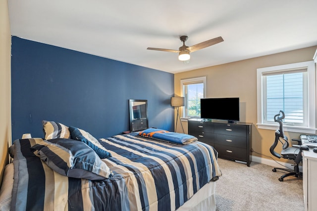 4532 Douglas Rd, Downers Grove, IL 60515 - bedroom featuring light carpet, baseboards, ceiling fan, and a desk