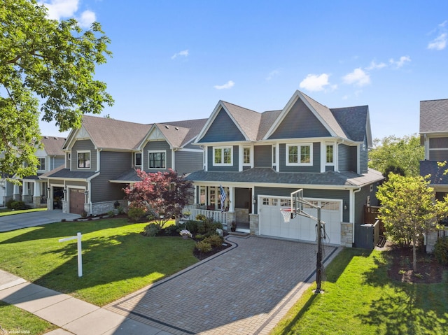 4532 Douglas Rd, Downers Grove, IL 60515 - view of front of home featuring a garage, driveway, stone siding, a front lawn, and a shingled roof