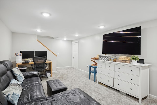 2618 Smith St, Rolling Meadows, IL 60008 - living room featuring light carpet, baseboards, and an office area