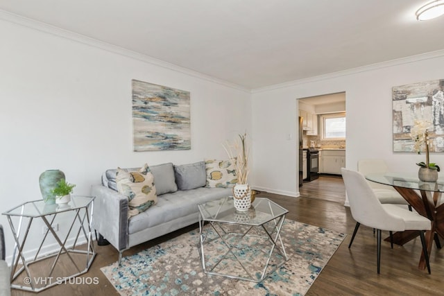 7912 W Lawrence Ave Unit C, Norridge, IL 60706 - living area with ornamental molding, wood finished floors, and baseboards