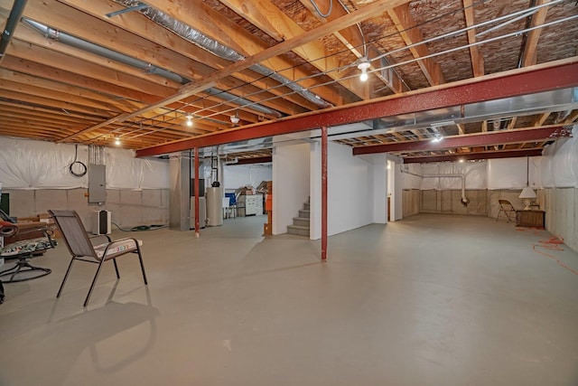 25626 S Geraldine Ct, Channahon, IL 60410 - unfinished basement with stairs, gas water heater, and electric panel