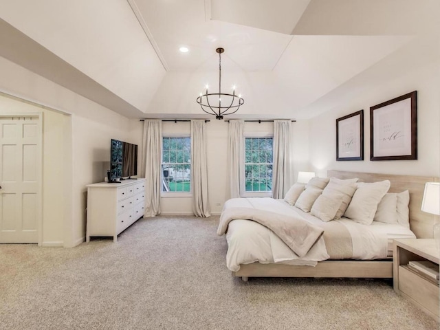 1664 Imperial Cir, Naperville, IL 60563 - bedroom with a chandelier, light carpet, baseboards, and vaulted ceiling