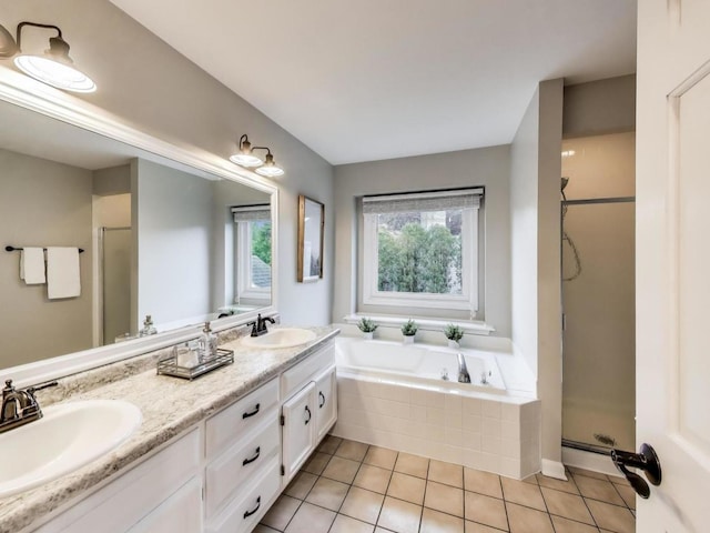 1664 Imperial Cir, Naperville, IL 60563 - full bath featuring a stall shower, a bath, tile patterned floors, and double vanity