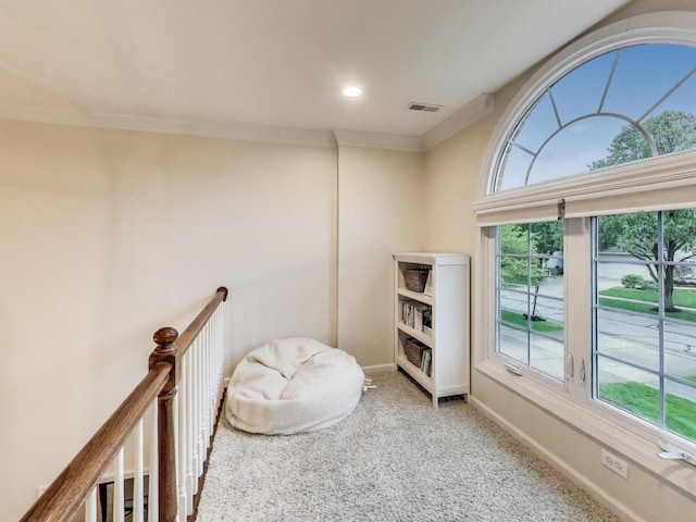 1664 Imperial Cir, Naperville, IL 60563 - sitting room with plenty of natural light, crown molding, baseboards, carpet floors, and recessed lighting