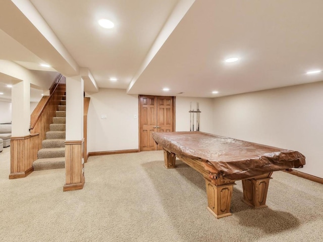 1664 Imperial Cir, Naperville, IL 60563 - rec room featuring light colored carpet, recessed lighting, baseboards, and pool table