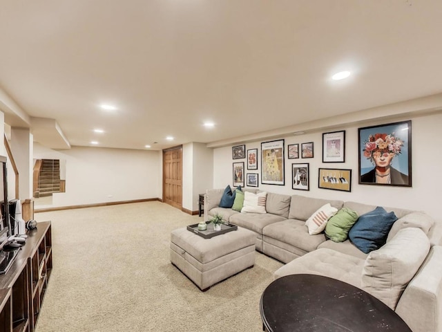 1664 Imperial Cir, Naperville, IL 60563 - living area featuring carpet, recessed lighting, stairs, and baseboards