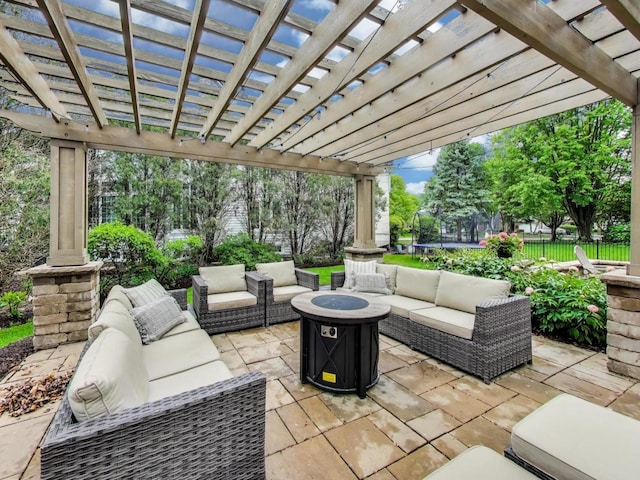 1664 Imperial Cir, Naperville, IL 60563 - view of patio / terrace featuring an outdoor living space with a fire pit, a pergola, and a trampoline