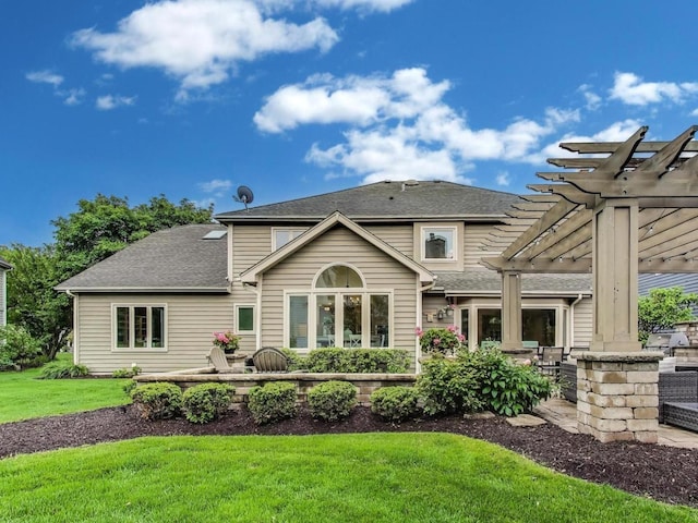 1664 Imperial Cir, Naperville, IL 60563 - back of property featuring a pergola, a lawn, a patio, and roof with shingles