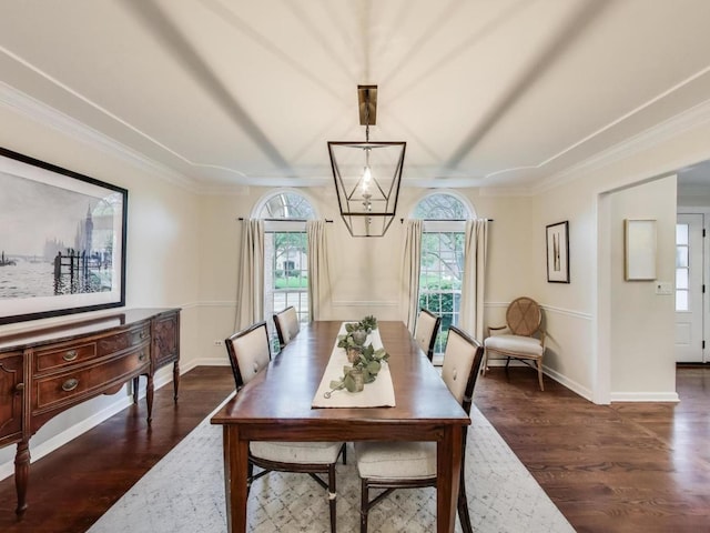 1664 Imperial Cir, Naperville, IL 60563 - dining area with healthy amount of natural light, dark wood-type flooring, baseboards, and crown molding