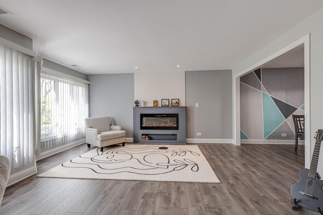 225 Lake Blvd Unit 546, Buffalo Grove, IL 60089 - sitting room featuring wood finished floors, a glass covered fireplace, baseboards, and recessed lighting