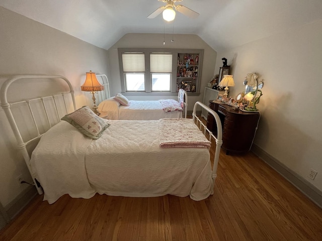 9600 W Shore Dr, Oak Lawn, IL 60453 - bedroom featuring wood finished floors, lofted ceiling, baseboards, and ceiling fan
