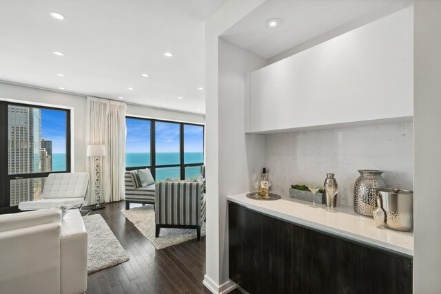 130 N Garland Ct Unit 3803, Chicago, IL 60602 - indoor dry bar with dark wood-style flooring, recessed lighting, and a water view