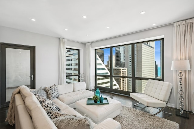 130 N Garland Ct Unit 3803, Chicago, IL 60602 - living room featuring wood finished floors, recessed lighting, and a city view