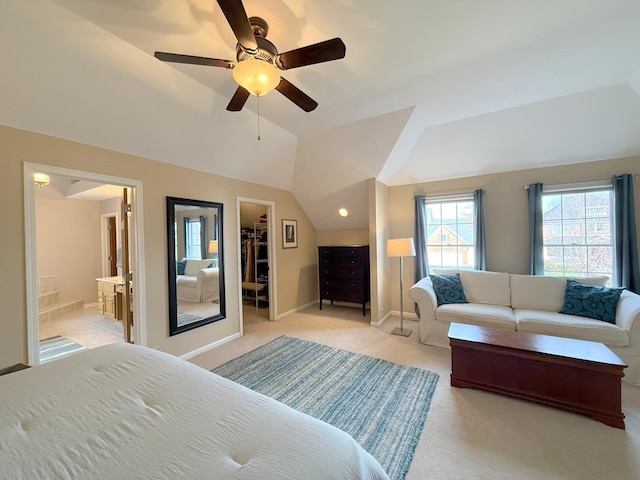 40W095 Carl Sandburg Rd, Saint Charles, IL 60175 - bedroom with a walk in closet, vaulted ceiling, light colored carpet, a closet, and ensuite bath