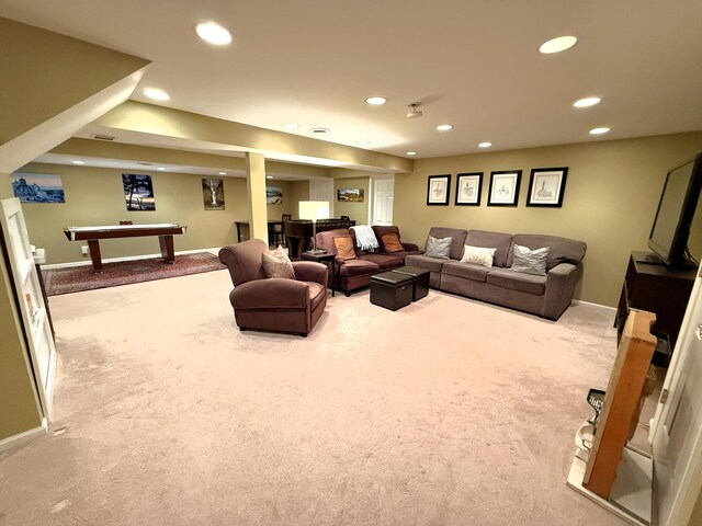 40W095 Carl Sandburg Rd, Saint Charles, IL 60175 - carpeted living area with billiards, recessed lighting, and baseboards