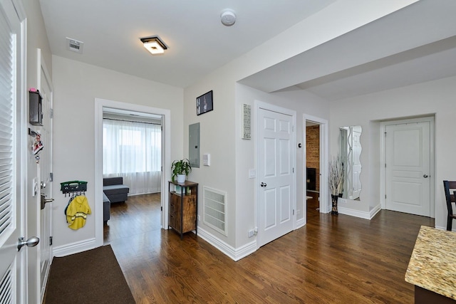 2840 W Glenlake St Unit 3D, Chicago, IL 60659 - foyer featuring dark wood finished floors, baseboards, and electric panel