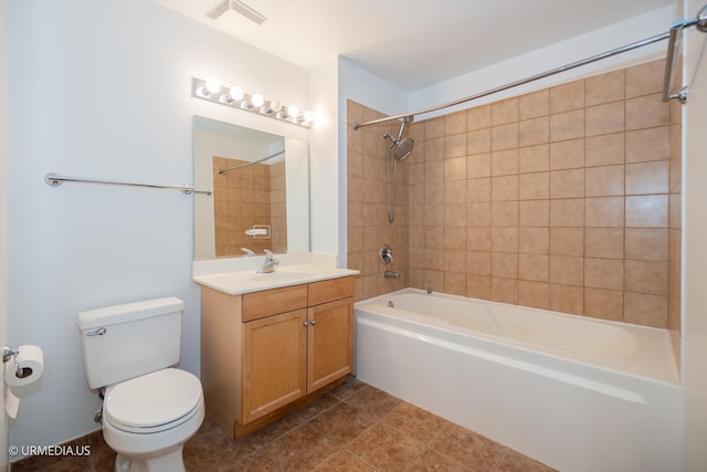 bathroom with toilet, washtub / shower combination, and vanity