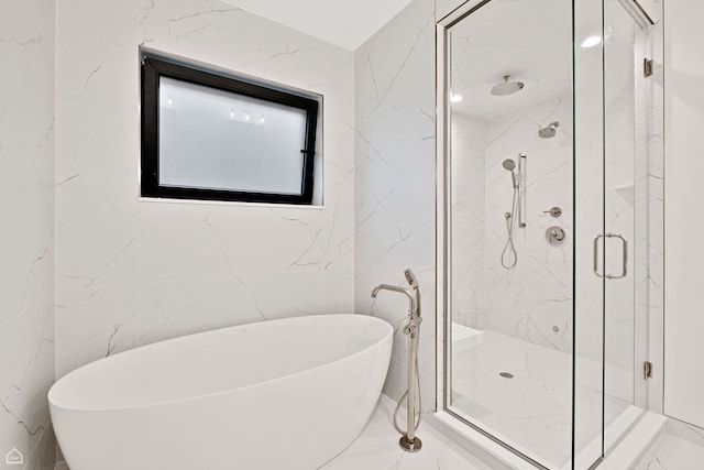 1646 N Orchard St Unit 2, Chicago, IL 60614 - full bath featuring a marble finish shower, marble tiled floors, a soaking tub, and tile walls