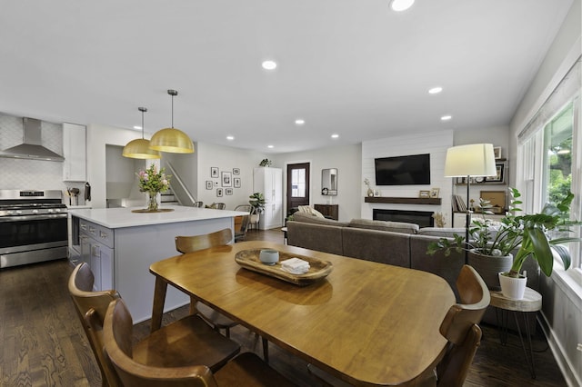 5419 Fairmount Ave, Downers Grove, IL 60515 - dining room featuring plenty of natural light, dark wood finished floors, recessed lighting, and stairs