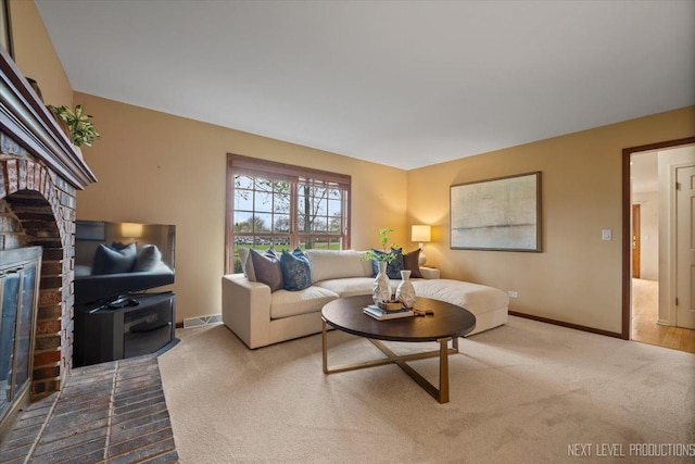 554 Carriage Hill Rd, Naperville, IL 60565 - living room featuring a fireplace, carpet, and baseboards