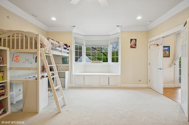 518 Winnetka Ave Unit 203, Winnetka, IL 60093 - unfurnished bedroom featuring carpet, ornamental molding, recessed lighting, baseboards, and radiator heating unit