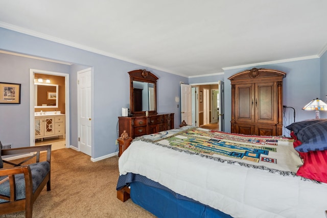 396 Jervey Ln, Bartlett, IL 60103 - bedroom with light carpet, ornamental molding, baseboards, and connected bathroom