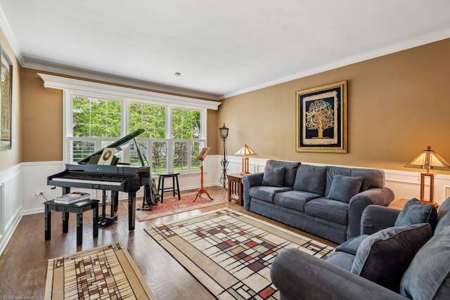 396 Jervey Ln, Bartlett, IL 60103 - living room with wainscoting, ornamental molding, and wood finished floors