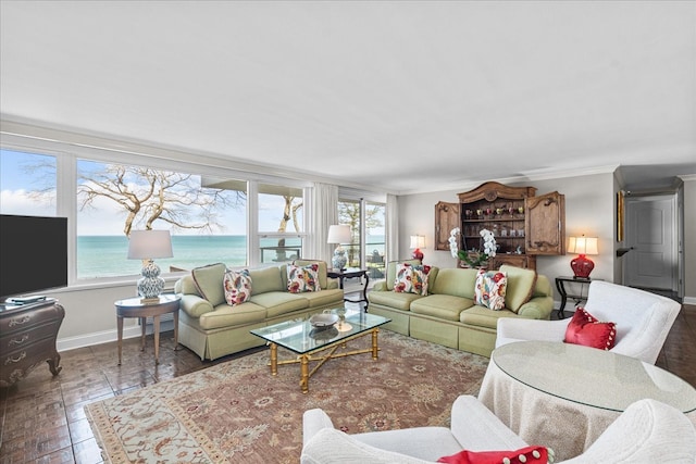1630 Sheridan Rd Unit 1K, Wilmette, IL 60091 - living area with plenty of natural light, baseboards, ornamental molding, and a water view